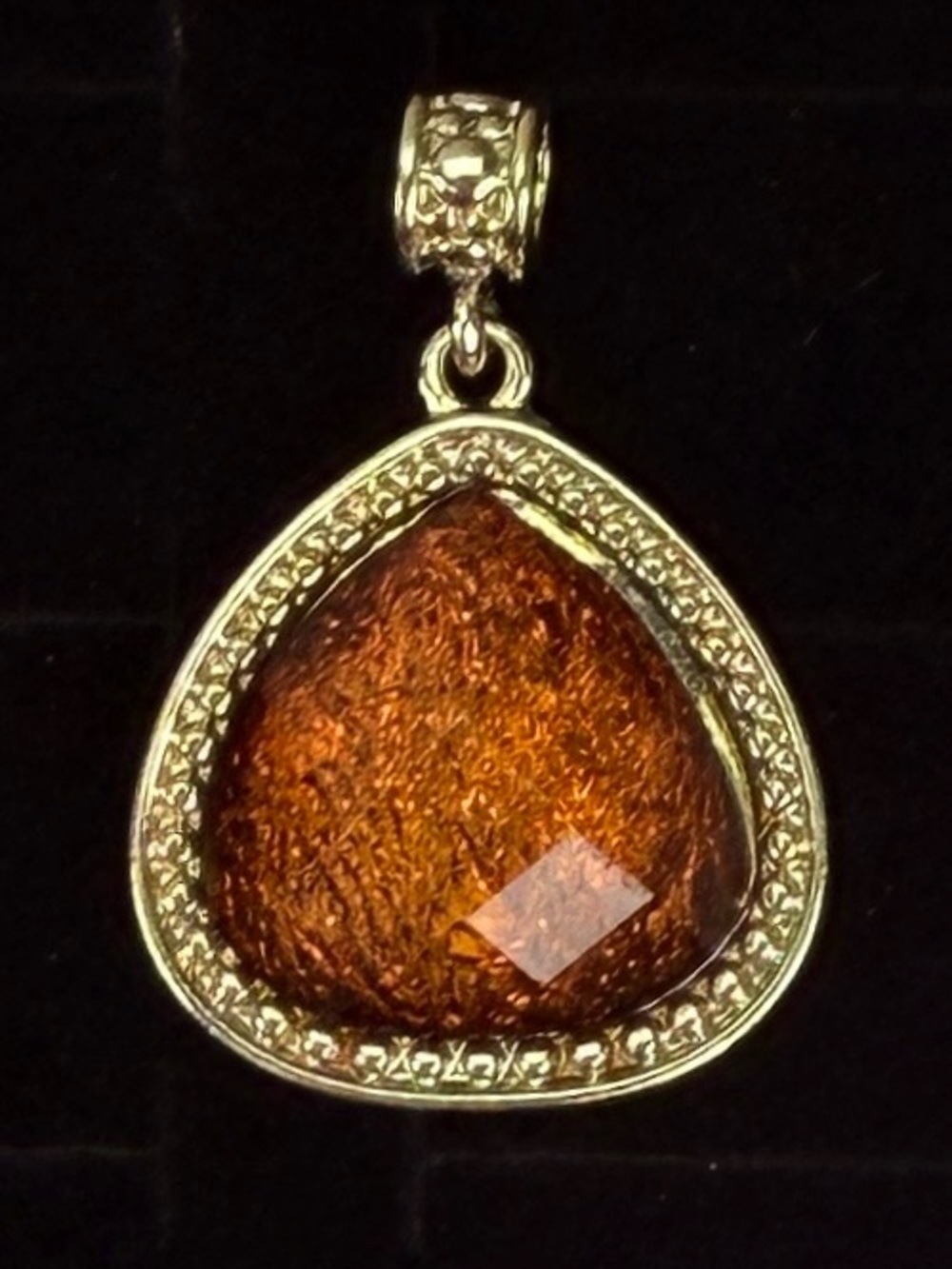 Beautiful goldtone amber color bohemian chic pendant + Free 16” cord necklace